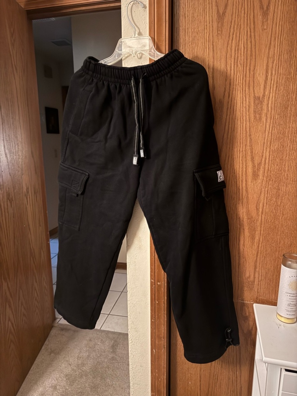 Men's Black Cargo Jogger Sweatpants with Drawstring Waist